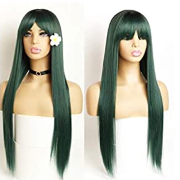 Green long straight synthetic wig 26” Long